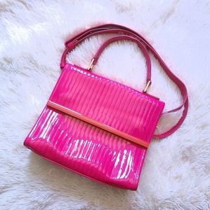 Ted Baker Quilted Patent Fuschia Top Handle Crossbody